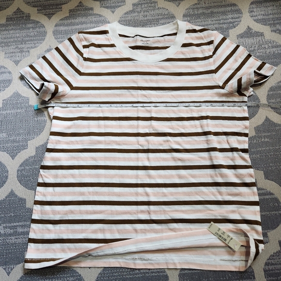 Madewell Tops - Madewell SOFT Pink/Brown/White stripe 100% cotton Retro Tee S